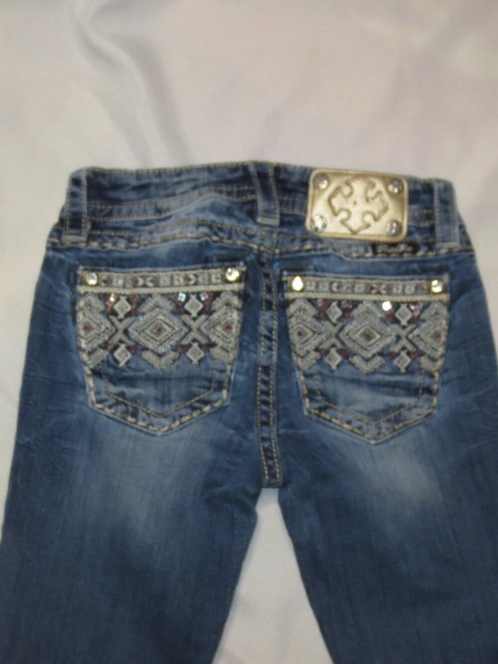 MISS ME womens JEANS blue MID-RISE denim BOOTCUT embroidered pockets SIZE 25 - Picture 11 of 13